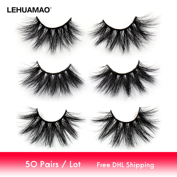 LEHUAMAO 50 Pairs/lot Makeup Eyelashes 25mm 5D Mink Eyelashes Fluffy Natural Long Lashes Cruelty Free False Eyelash Dramatic Eye